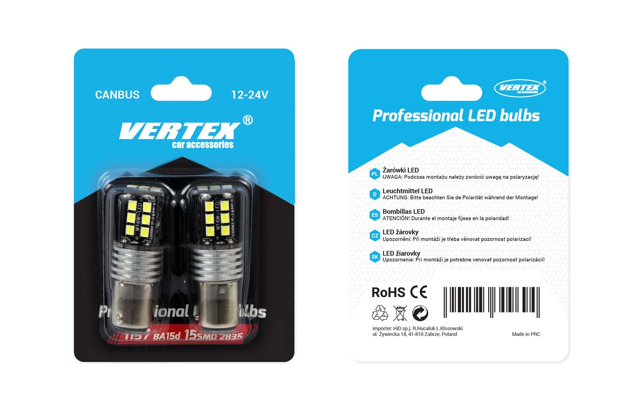 LED VERTEX CANBUS 15SMD 2835 7,5W 1156 (P21W) White 12V/24V LED VERTEX CANBUS 15SMD 2835 7,5W 1156 (P21W) White 12V/24V