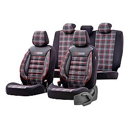 Καλύμματα Αυτοκινήτου Otom GTI Sports Design Universal Jacquard / Lacost / Δερματίνη Σετ Εμπρός / Πίσω 11 Τεμαχίων Μαύρο - Κόκκινο GTI-801